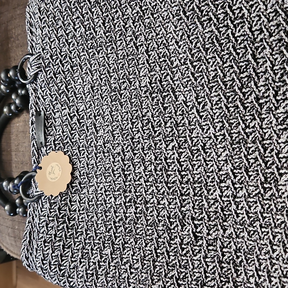 Daisy Crochet By Anna Handmade  TOTE BAG Black And White Limited Edition - Picture 2 of 8